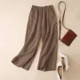 ZANZEA Women Cotton Elastic Waist Solid Color Long Pants Casual Loose Straight Trousers
