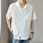 INCERUN Mens Shirt Daily Simple Solid Color Shirts Top Short Sleeve Lapel Button Men Tops Summer Casual Shirts