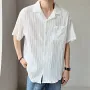 INCERUN Mens Shirt Daily Simple Solid Color Shirts Top Short Sleeve Lapel Button Men Tops Summer Casual Shirts