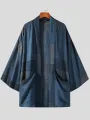Men Vintage Obscure Check Pocket Loose Cardigan Shirts