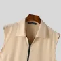 INCERUN Men Tshirts Male Comfy Lapel Sleeveless Zipper Blouse Streetwear Casual Solid Color T-Shirts Leisure Summer Round Neck Tee Tops