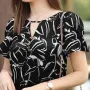 ZANZEA Women's Summer Elegant Print Blouse Casual Flare Sleeve O-Neck Cutouts Tops