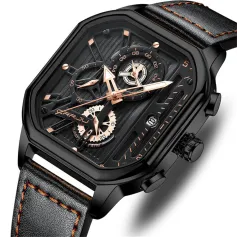 CRRJU karla Lýsandi vatnsheldur íþróttaúr Square Dial Chronograph Viðskipti Frjálslegur kvars armbandsúr