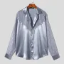 INCERUN Men Mesh Patchwork V-neck Long Sleeve Shirt Fashion Comfy Smooth Fabric Lapel Top Male for Spring Fall