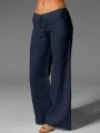 Wide Leg Women Loose Cotton Pure Color Elastic Waist Trousers Pants