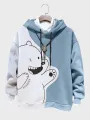 Mens Cartoon Animal Print Patchwork Casual Drawstring Hoodies