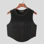 INCERUN Men Tank Top Patchwork Elastic Curved Hem Vests Sleeveless Streetwear Tanks Fashion Casual Men Clothing