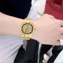 Fashion Fully Auto Mechanical Skeleton Men Watch Retro Exquisite Dial Gold Steel Band Wristwatch
