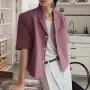 INCERUN Mens Blazer Stylish and Lightweight Korean-style Suit for Fashion-Forward Males Solid Color Short Sleeve Suit Coat