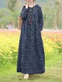 ZANZEA Women Floral Print O-Neck Long Sleeve Bohemian Holiday Maxi Dress With Pocket