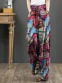 ZANZEA Women Plus Size Flared Wide-Leg Floral Printed Retro Side Pockets Pants