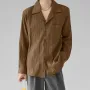 INCERUN Men's Casual Shirt Solid Color Long Sleeve Lapel Collar Button-Down Daily Shirt with Single Color Stripes, Loose Fit