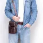 Ekphero Men's Genuine Leather Crossbody Bag with Zipper Mobile Phone Shoulder Bag Small Travel Waist Bag Multi-Pockets Male Belt Waist Packs