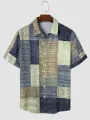 ChArmkpR Mens Shirt Color Block Print Button Up Short Sleeve Shirts Summer Holiday Beach Shirt