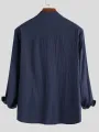 INCERUN Mens Solid Stand Collar Cotton Long Sleeve Henley Shirt