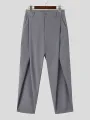 INCERUN Men Plain Cross Pleated High Waist Loose Fit Pants
