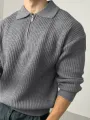 Mens Solid Knit Quarter Zip Long Sleeve Golf Shirt