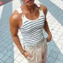 INCERUN Men Tanks Top Blue White Knitted Undershirt with Horizontal Stripes Buckle Back High Stretch Vest for Men