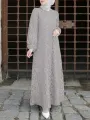 Women 100% Cotton Abaya Kaftan Lace Patchwork Casual Wedding Midi Dress