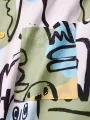 Mens Allover Graffiti Color Block Print Pocket Short Sleeve Shirts