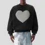 Sudadera INCERUN de manga larga con estampado de corazón para hombre, estilo informal, clásica, negra, con cuello redondo, talla grande S-5XL