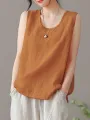 ZANZEA Plus Size Womens Tank Top Solid Crew Neck Sleeveless Casual Women Tanks