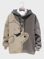 Mens Cartoon Animal Print Patchwork Casual Drawstring Hoodies
