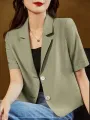 Solid Short Sleeve Lapel Casual Button Blazer