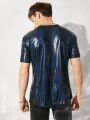 Men Shiny Coating Short Sleeve Crew Neck Skinny T-Shirt