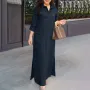 ZANZEA Women's Dresses Turn-Down-Collar 3/4 Sleeve Elegant Office Side Split Plain Maxi Shirt Dress