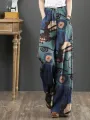 ZANZEA Women Plus Size Flared Wide-Leg Floral Printed Retro Side Pockets Pants