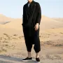 INCERUN Men Two Pieces Set Chinese Style Cotton Linen Long Sleeve Long Pants Men's Casual Vintage Stacked Collar Crotch Pants Set Plus Size