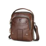 BULLCAPTIAN Men's Soft Genuine Leather Messenger Bag Business Casual Multi-functional Zipper Handheld Crossbody Bag