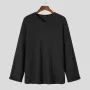 INCERUN Men Tshirt Comfy Loose Fit Long Sleeve T-Shirt Solid Color Notched Neck Knit Daily Casual T-Shirt
