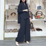 ZANZEA Women Suits - Long Sleeve Lantern Sleeve Elastic Waist Pants Wide Leg Pants with Pockets Casual Tops Trousers Two-Piece Set Plus Size