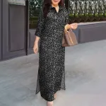ZANZEA Women Vintage 3/4 Sleeve Lapel Split Dresses Floral Print Long Casual Shirtdress