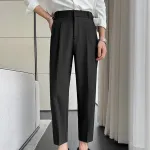 INCERUN Men Pants Fashion Solid Color Suit Pants Summer Party Zipper Elastic Trousers Male Clothing Bottoms