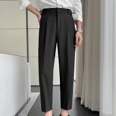 INCERUN Men Pants Fashion Solid Color Suit Pants Summer Party Zipper Elastic Trousers Male Clothing Bottoms