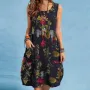 ZANZEA Plus Size Women Plant Print Dress Button Pocket Sleeveless Cotton Linen Casual Holiday Midi Dresses S-5XL