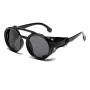 Fashion Punk Retro Polarized Round Sunglasses with Leather Strap Accents UV400 Protection Eyewear Glasses for Outdoor Travel Driving