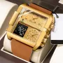 POEDAGAR Luxury Men Quartz Watch Fashion Rectangle Sport Watch Waterproof Multifunction Electronic Dual Display Wristwatch
