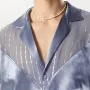 INCERUN Men Mesh Patchwork V-neck Long Sleeve Shirt Fashion Comfy Smooth Fabric Lapel Top Male for Spring Fall