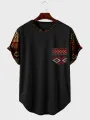 ChArmkpR Camisetas para hombre con estampado geométrico étnico, patchwork, bolsillo en el pecho y dobladillo curvo
