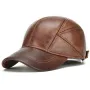 Collrown Mens Genuine Leather Baseball Cap with Hidden Earmuff for Fall Winter Outdoor Casual Warm Cow Leather Hat