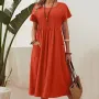 ZANZEA Women Short Sleeve Pleated Party Long Dress Casual Loose Sundress Maxi Dress with Pockets