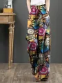 ZANZEA Women Plus Size Flared Wide-Leg Floral Printed Retro Side Pockets Pants
