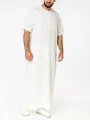 Men Solid Front Zipper Round Neck Short Sleeve Casual Robe Shirts