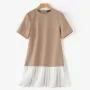 ZANZEA Fashion Style Womens Temperament Pleats Splicing Dresses Ladylike Short Sleeved Mini Contrast Dress