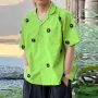 INCERUN Mens Shirts Handmade appliquéd Short-sleeve Shirt Summer Daily Solid Color Lapel Top Shirts