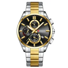 CURREN Men Multifunction Waterproof Luminous Hands Quartz Watch Chronograph Date Stainless Steel Business Casual Wristwatch